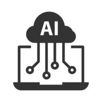 Vector illustration of ai technology laptop icon in dark color and white background