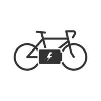 Vector illustration of electric bike battery icon in dark color and white background