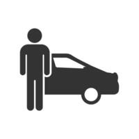 Vector illustration of cars and people icon in dark color and white background