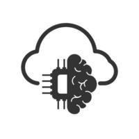 Vector illustration of cloud chip brain icon in dark color and white background