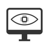 Vector illustration of computer eye chip icon in dark color and white background