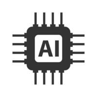 Vector illustration of ai chip icon in dark color and white background