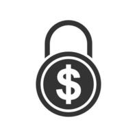 Vector illustration of financial padlock icon in dark color and white background