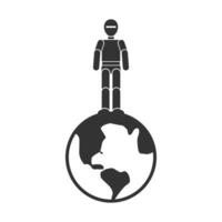 Vector illustration of robots earth icon in dark color and white background