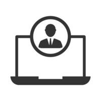 Vector illustration of laptop account icon in dark color and white background