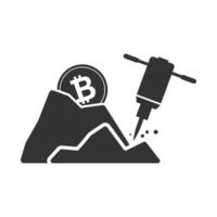 Vector illustration of mining bitcoins icon in dark color and white background