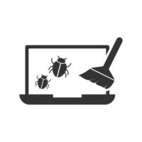 Vector illustration of wipe laptop viruses icon in dark color and white background