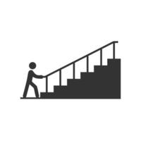 Vector illustration of people going up the stairs icon in dark color and white background