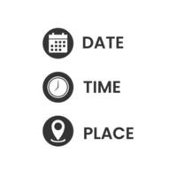 Vector illustration of date time place icon in dark color and white background