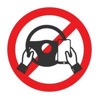 Vector illustration of forbidden to use a smartphone while driving icon in dark color and white background