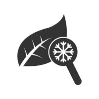 Vector illustration of zoom in leaf icon in dark color and white background