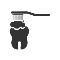 Vector illustration of brushing teeth icon in dark color and white background