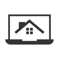 Vector illustration of home property laptops icon in dark color and white background