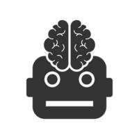 Vector illustration of robotic brain icon in dark color and white background
