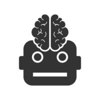 Vector illustration of robotic brain icon in dark color and white background