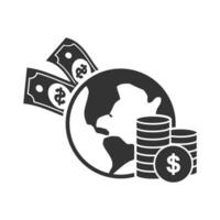 Vector illustration of world money icon in dark color and white background