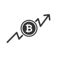 Vector illustration of bitcoin increase icon in dark color and white background