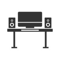 Vector illustration of computer setup icon in dark color and white background