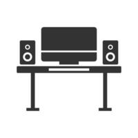 Vector illustration of computer setup icon in dark color and white background