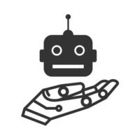 Vector illustration of robot icon in dark color and white background