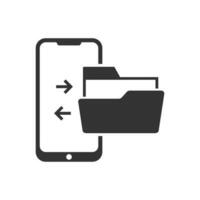 vector ilustración de transferir archivos en teléfonos inteligentes icono en oscuro color y blanco antecedentes