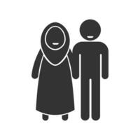 Vector illustration of Muslim husband and wife icon in dark color and white background