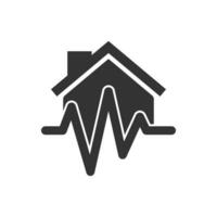 Vector illustration of house earthquake icon in dark color and white background