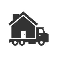 Vector illustration of house truck icon in dark color and white background