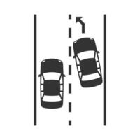 Vector illustration of overtake the vehicle icon in dark color and white background