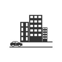 Vector illustration of eco-friendly car in the city icon in dark color and white background