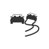 Vector illustration of slippery road icon in dark color and white background