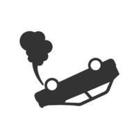 Vector illustration of overturned car icon in dark color and white background