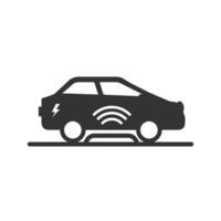 Vector illustration of wireless charging electric car icon in dark color and white background