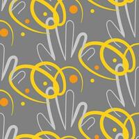 Vector colored seamless pattern of curved lines and different shapes on a gray background