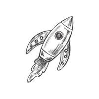 Vector hand-drawn school Illustration. Detailed retro style rocket sketch. Vintage sketch element.  Back to School.