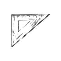 Vector hand-drawn school and office supplies Illustration. Detailed retro style triangular ruler sketch. Vintage sketch element. Back to School. School essential illustration.