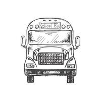 Vector hand-drawn school Illustration. Detailed retro style school bus sketch. Vintage sketch element. Back to School.