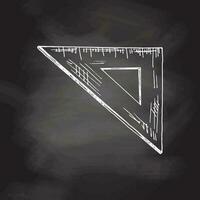 Vector hand-drawn school and office supplies Illustration. Detailed retro style triangular ruler sketch on chalkboard background. Vintage sketch element. Back to School. School essential illustration.