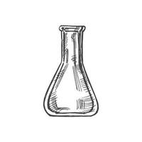 Vector hand-drawn school Illustration. Detailed retro style glass flask sketch. Vintage sketch element. Back to School. The science, medicine.