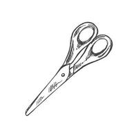 Vector hand-drawn school and office tools Illustration. Detailed retro style scissors sketch. Vintage sketch element. Back to School.