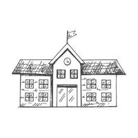 Vector hand-drawn school Illustration. Detailed retro style school building sketch. Vintage sketch element. Back to School.