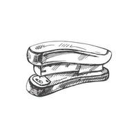 Vector hand-drawn school and office tools Illustration. Detailed retro style stapler sketch. Vintage sketch element. Back to School.