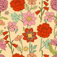 Seamless pattern with various cute flowers. Vector graphics.