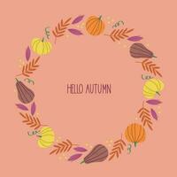 Autumn frame template with pumpkins and leaves, fall mood vector illustration for banner, greeting card, polygraph, label, print. Background for Thanksgiving Day, autumn holidays, isolated background