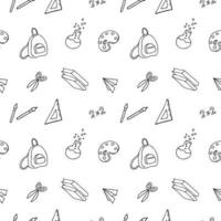 School learning seamless pattern vector backdrop. Background illustration of school subjects for template, banner, print, poster, paper, wrapping. Repeating ornament, design element