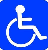 Wheel chair, disabled parking or accessibility or access sign flat blue vector icon for application and print. Replaceable vector design.