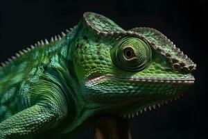 Close-up green chameleon. Generative AI photo