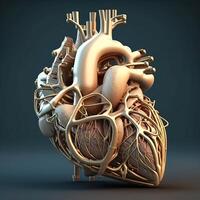 Anatomically correct Human heart, detailed model, isolated on black background. photo