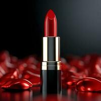 Red lipstick on dark background. Generative AI photo