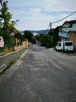 View of a paved street in the town of Budapest, Hungary. photo